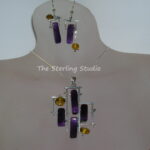 Sterling Studio Amethyst, Glass Necklace and Earrings