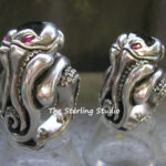 Sterling Studio Onyx, Syn. Ruby Octopus Poison Rings