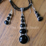 Sterling Studio Stacked Onyx Necklace and Earrings