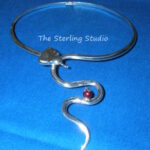 Sterling, Ceylon Sapphire, Red Pearl Neck Cuff
