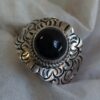 Sterling Black Onyx Round Engraved Ring #1748