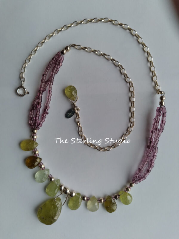 Sterling Studio Sterling Green Garnet and Vintage Bead Necklace - Earring Set