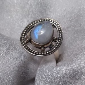 Rainbow Moonstone open round plate ring