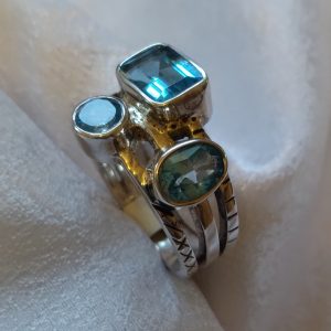Sterling 3 Stone London Blue Topaz Ring