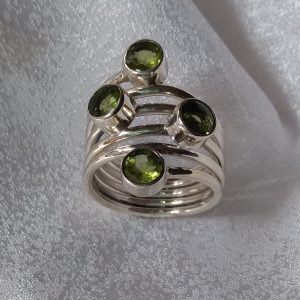 Sterling 4 Stone, 5 Band Peridot Ring