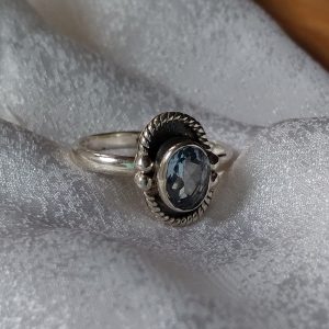 Sterling Blue Topaz Oval Plate Ring