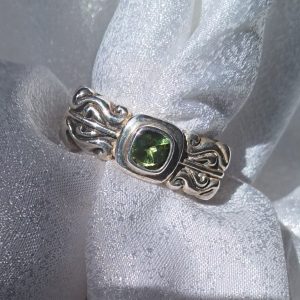 Sterling Cushion Cut Peridot Ornate Ring